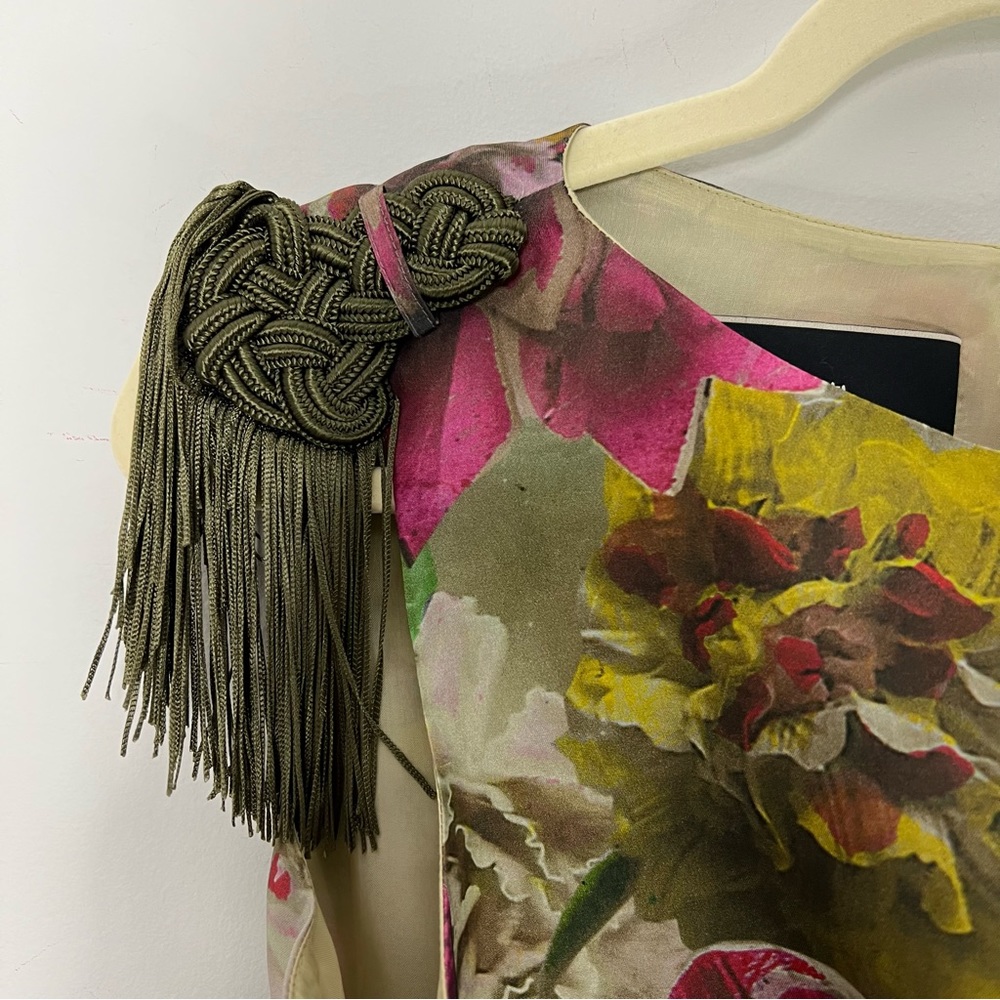 Paul Smith Floral Print Sleeveless Top with Tassel Shoulder Accents - Multicolor - Picture 2 of 10